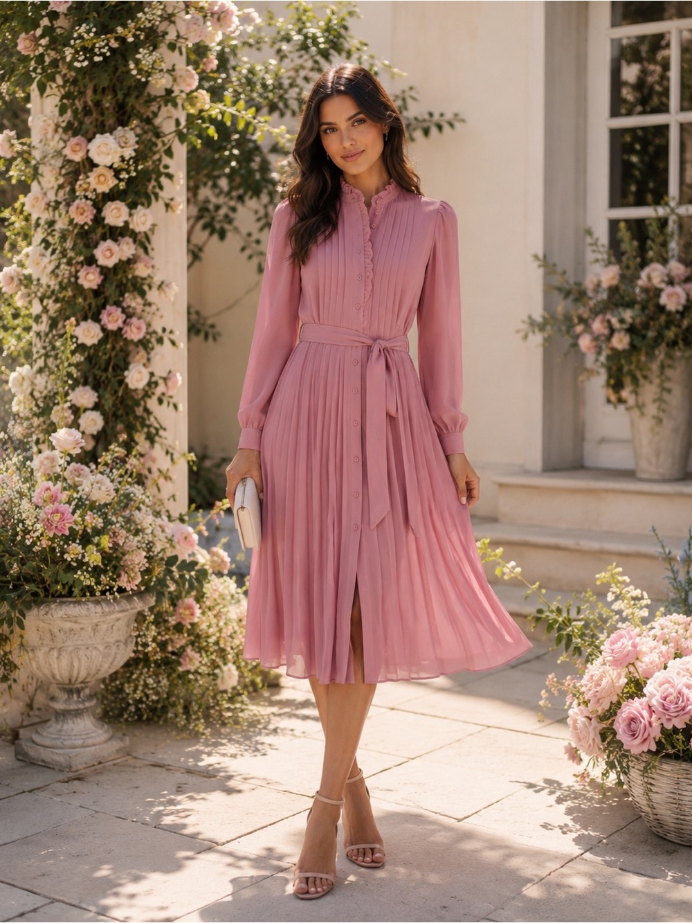 Aritzia Wilfred Women’s Salon Chiffon Button-up Maxi Shirt Dress Frozen Berry